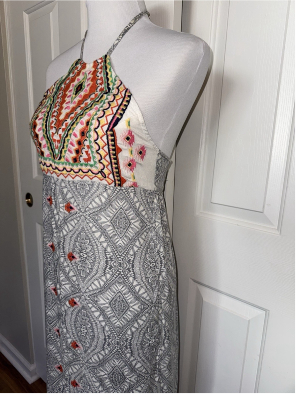 Rip Curl Boho Embroidered Maxi Dress Halter Festival Indie Summer Beachy Slit - Picture 4 of 12